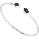 LUSTRE AND LIGHT Natural Rough Shungite 2 Stone Adjustable Twister Bangle Bracelet for Women in Sterling Silver, Gemstone Jewelry Gifts for Her Birthday, Anniversary, Graduation (Bezel-Set)