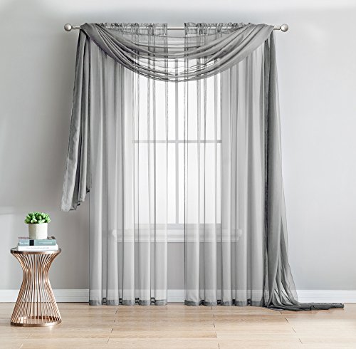 Amazing Sheer - 2-Piece Rod Pocket Sheer Panel Curtains Fabric Sheer - Voile Curtains for Window Treatment - Natural Light Flow (56"W x 84"L - Each Panel, Grey)