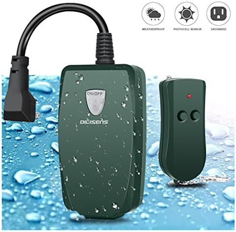Remote Control Outlet ,DILISENS Outdoor Switch Wireless Outlet Socket Switch with Photocell Sensor, Weatherproof , 100 Feet Range , Great for Household Appliances- Army Green (1 Pack)