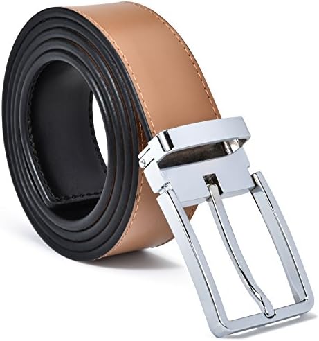 Mens Belt 100% Fine Leather Mens Belt Dress Belt Genuine Italian Leather Reversible (Black/Tan Leather With Enzo Silver Buckle, Medium - (32-34))