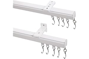 ChadMade Ceiling Track Kit with Hooks, Wall Mount Curtain Track, x-Large Size for Space 12ft - 18ft Wide, Single Window Rods Work with Grommet and Pinch Pleated Curtain