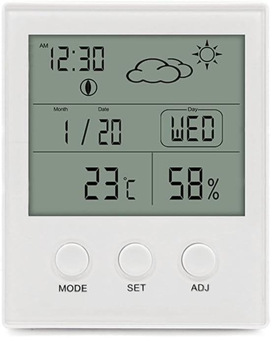 Large Screen Digital Thermometer Hygrometer Indoor Temperature and Humidity Gauge Monitor for Baby Room Bedroom Office Kitchen Greenhouse Warehouse, Multifunctional Meter with Backlight Time Date