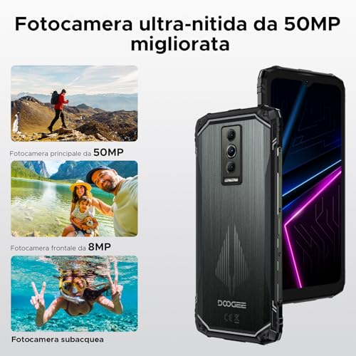 Luzglo Blade10 Pro Energy Rugged Smartphone, 50MP+8MP, 32GB+256GB Telefono Indistruttibile, Android 15, 90Hz 6.56" HD+IPS, 6150mAh,Triple Card Slot,Fingerprint ID/Face Unlock/NFC