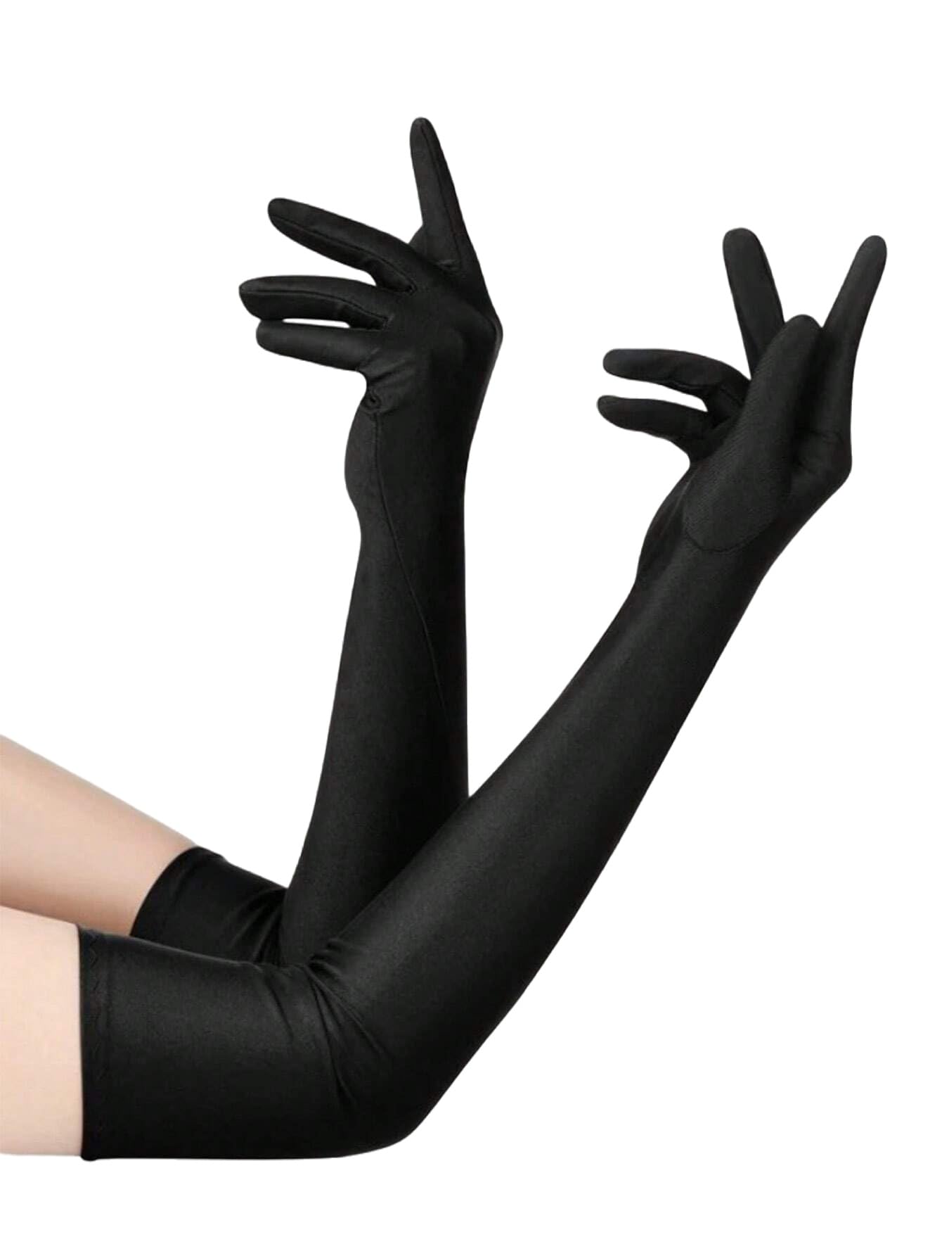 Amazleer Long Opera Gloves for Women, 1920s Satin Tea Party Gloves Costume, Stretchy Adult Size Elbow Length Black Glove s (Black, 50CM)