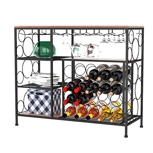 mecor Industrial Metal Wine Rack Table with Glass Holder and Wine