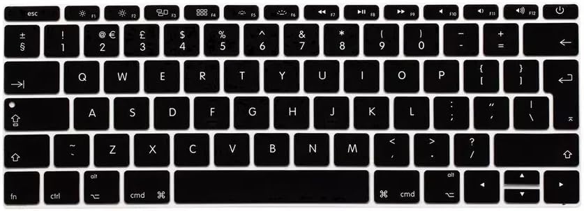 EU/UK Version Silicone Keyboard Cover for MacBook 12 inch Retina Display - [Slim-fit] Soft Siliconee Keyboard Cover Skin for Apple New Macbook Retina 12'' Laptop Computer [Gold, Space Gray, Silver] [2015 Release] ( European/ISO Keyboard Layout ) - black
