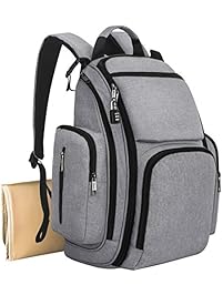 Mancro Diaper Bag Backpack, Organizer Back Pack for Mom / Dad with Baby Stroller Straps, Changing Pad & Insulated Pockets, Water Resistant Anti-theft Travel Bags for Boys / Girls Care in Grey