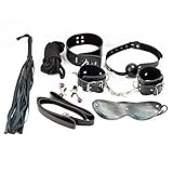 Hmxpls 7pcs Black Leather S&m Sm Bdsm Bondage Kit Fetish Restraint Bedroom Fun Adult Sex Toy Set for Lover Couple Women Shipped By FBA