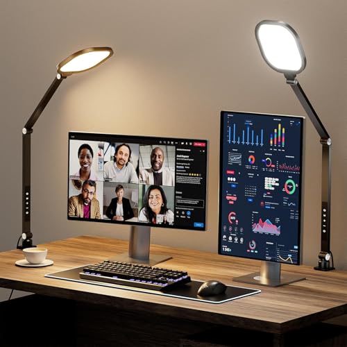 LitONES Schreibtischlampe LED Klemmbar für videokonferenz, 15W Tageslichtlampe Augenschutz, Homeoffice Schwenkarm dimmbar Lampe, Architektenleuchte mi