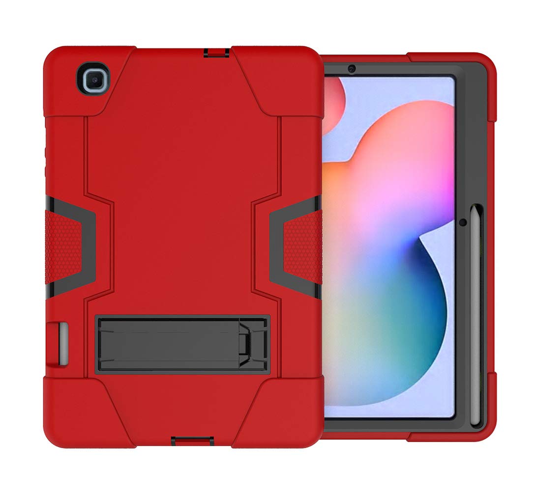 Bspring Samsung Galaxy Tab S6 Lite Case with S Pen Holder, 10.4 Inch Model SM-P610/P615 (2020 Release), Heavy Duty Shockproof Kids Friendly Silicone Case Cover,Red+Black