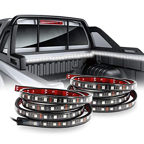 Auxbeam 2Pcs 60 Inch White Truck Bed Light Strip Lamp Led Lights Waterproof Lighting Kit with On-Off Switch Fuse 2-Way Splitter Cable for Jeep Pickup RV SUV