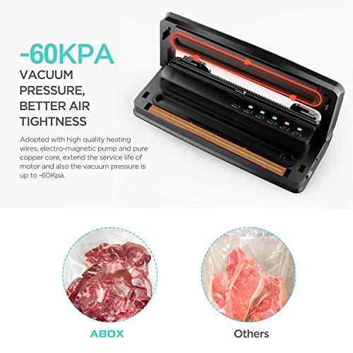 Vacuum Sealer Machine, ABOX V63 Automatic Food Vacuum Air Sealing System with Built-in Cutter, Starter Kit Roll and Holder for Food Saver Storage