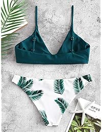 ZAFUL traje de baño de dos piezas con correa ajustable con estampado de hojas tropicales para dama