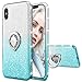 Maxdara Case for iPhone X iPhone Xs Glitter Case Ring Grip Holder Gradient Kickstand Series Bling Sparkle Diamond Rhinestone Bumper Luxury Pretty Girls Women Case X Xs 5.8 inches (Silver Teal)