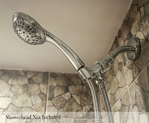 ShowerMaxx | Shower Head Holder in Brushed Nickel Finish | Mount for Handheld Showerheads | Arm Bracket with Swivel Ball Connector | Adjustable Universal 1/2 in Male Female Shower Heads Wall Mount