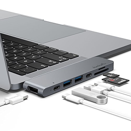 doedoeflu USB C Hub, Plug&Play type C Hub with 40Gbs Thunderbolt 3,Pass-Through Charging,USB-C Data Transfer,SD/Micro Card Reader,4k HDMI(30Hz),2 USB3.0 ports for 13”&15” MacBook Pro 2016/2017 (gray)
