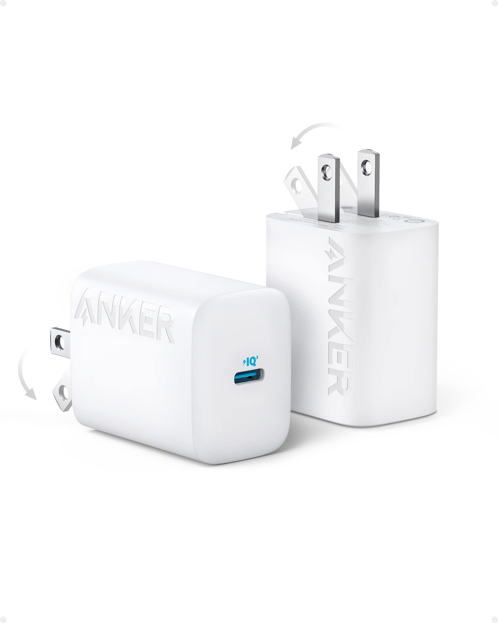 30W USB-C Charger, Anker 312 Charger with Compact and Foldable Design, 2-Pack 30W Fast Charger for iPhone 17/16/15 Series, Samsung S23, MacBook Air, Pixelbook, iPad Pro, and More (Cable Not Included)