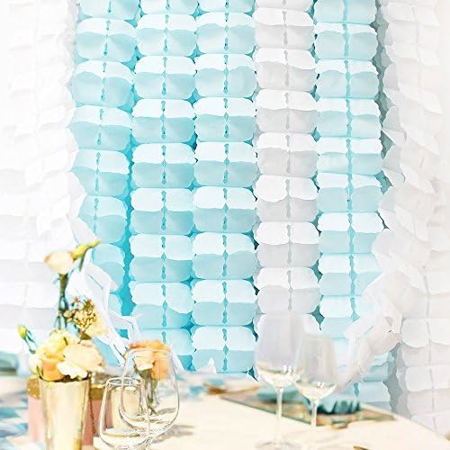 Hanging Garland, Pack of 8 White and Blue Four-Leaf Clover Tissue Paper Garland, Party Streamers for Party Backdrop Party Decorations, 11 Feet/3M per Each (White+ Blue)