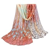 Datework Women Design Printed Silk Soft Chiffon Shawl Scarf (Coffee)
