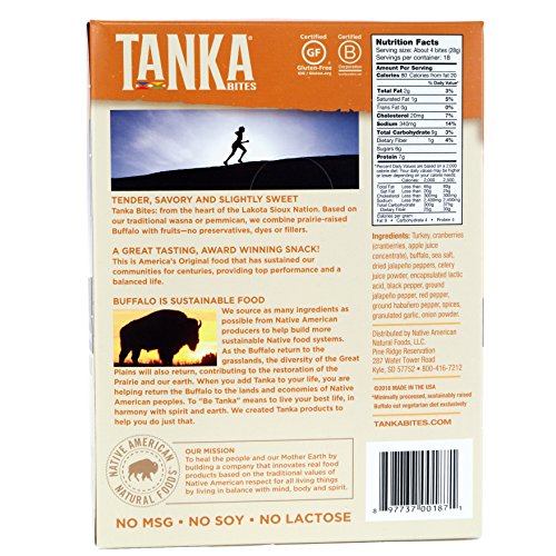 Gluten Free Meat Bar Bites with Buffalo and Cranberries, Beef Jerky Alternative, Chile Caliente by Tanka, 3 Ounce Bag, Pack of 6