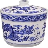 Ceramic Sugar Bowl Blue and White Storage Jar Seasoning Jar with Lid