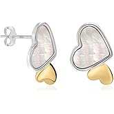 Charmsy 925 Sterling Silver Heart Stud Earring for Women | Lightweight Mother of Pearl Heart Shaped Earrings | Women's Classic MOP Heart Stud Earrings