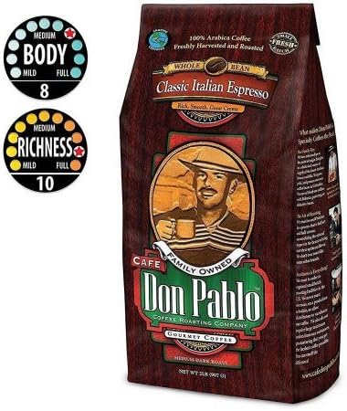 2LB Cafe Don Pablo Gourmet Coffee Italian Espresso - Dark Roast - Whole Bean Coffee - 100% Arabica, 2 Pound (Pack of 2)