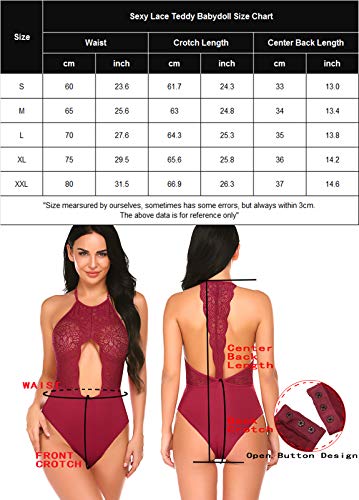 wearella Women Snap Crotch Lingerie Sexy Lace Bodysuit Thong One Piece Lace Baby Dolls Teddy Sleepwear Gray