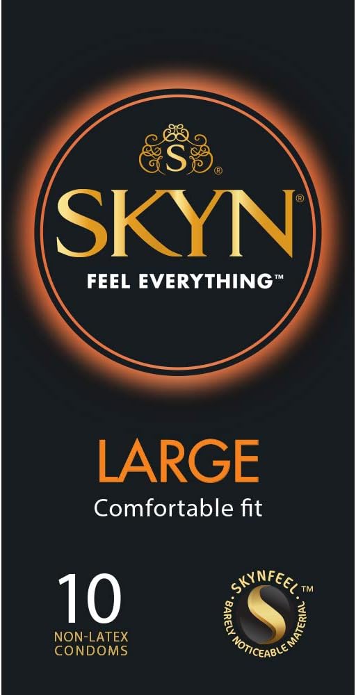 SKYN Large Condoms Pack of 10 SKYNFEEL Latex Free Condoms for Men Extra Large, XL, Thin, Smooth Straight Shape, Lubricated, 56mm Wide