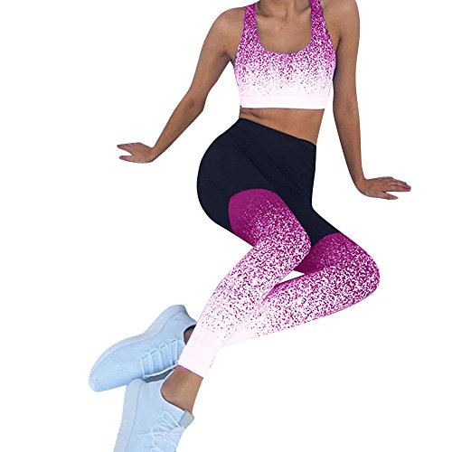 iYBUIA 2018 Women Gradient Color Sports Yoga Workout High Waist Running Pants Fitness Elastic Leggings (S, W-Hot Pink)