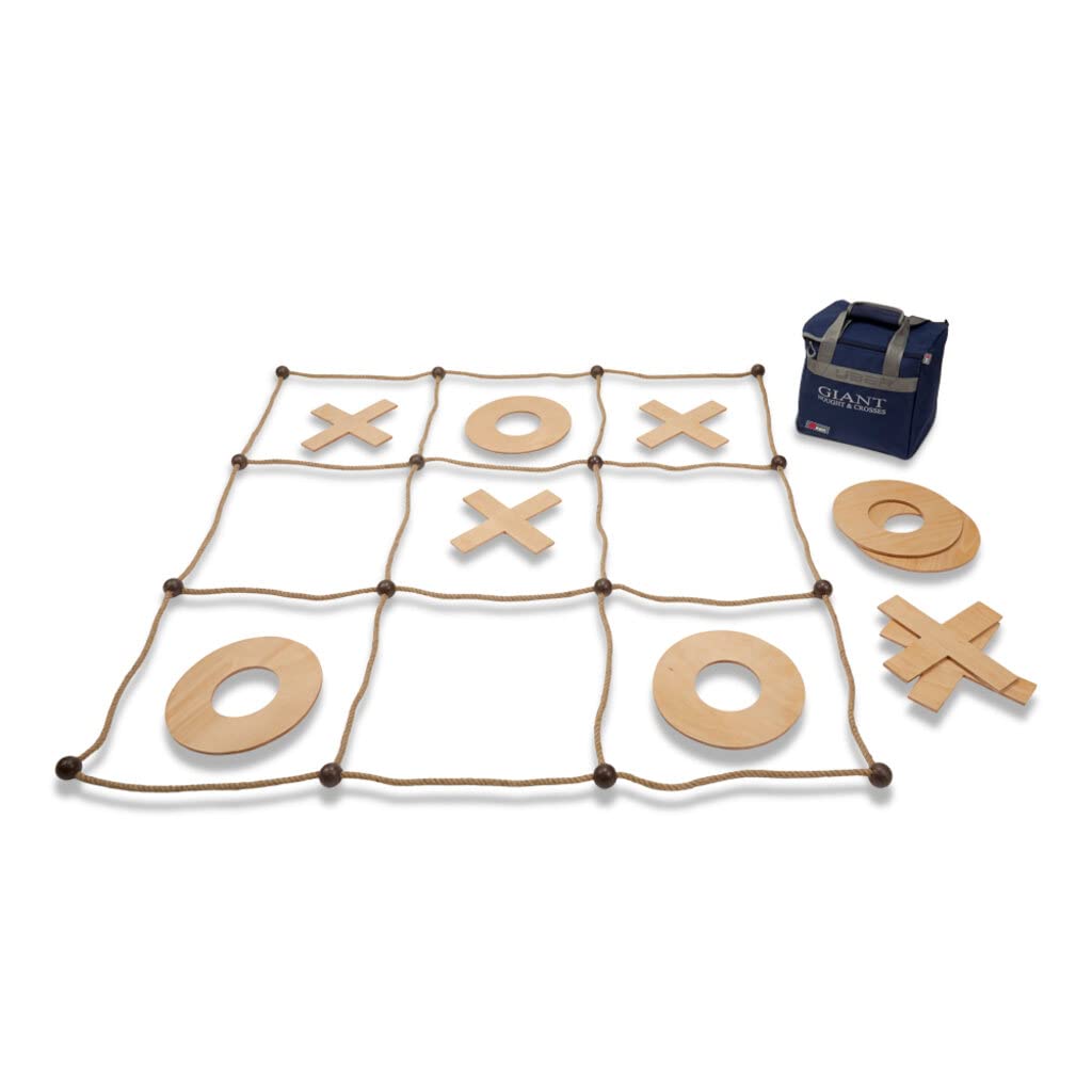 Uber Games Giant Garden Noughts and Crosses – Giant Outdoor Tic Tac Toe Game with 120cm x 120cm Durable Coir Rope Grid and Solid Wooden Pieces, Ideal for Family Gatherings & Weddings
