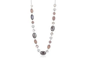 FULU AUTUMN Long Beaded Necklaces for Women Silver Link Chain Necklace with Shell Crystal Beads, Party Gifts for Her