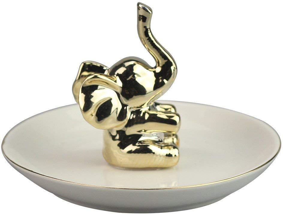 WANYA Ceramic Ring Jewelry Holder Decor Dish Organizer, Elephant