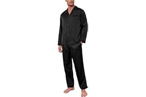 Ekouaer Men's Silk Pajama Set Long Satin Loungewear 2 Piece Pjs Classic Button Down Sleepwear S-XXL