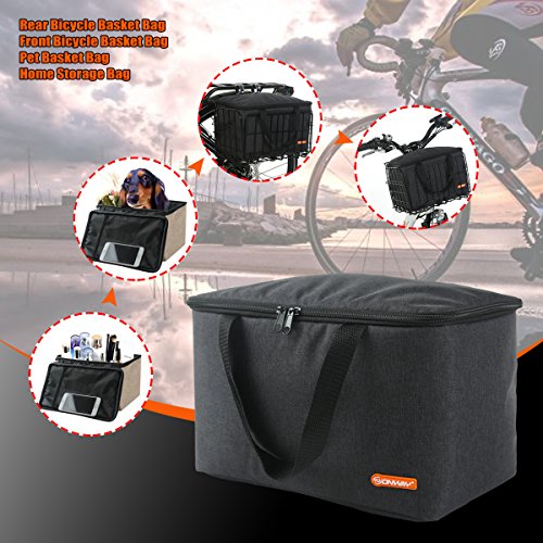 Onway Front handlebar bike basket folding bicycle Lift-Off Basket with Carrier tote Basket liner Bag, brown/black - Thumbnail 4