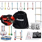 Ninja Warrior Obstacle Course for Kids?60ft Ninja Slackline-with 8 Pcs Accessories,Tree Protector & Carry Bag Ninja Course for Kids Outside-Backyard Zip Line for Kids