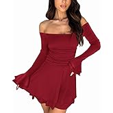 MiiVoo Women's Long Sleeve Tube Dress Sexy Off Shoulder Ruffle Tiered Flowy Bodycon Mini Dresses
