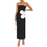 ZESICA Women's Summer Strapless Bodycon Maxi Dress 2026 Ribbed Knit Backless Floral Tube Cocktail Party Long Dresses