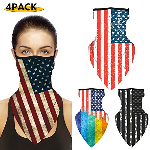 Face Mask Bandana,4 Pack Ear Loops Rave Face Balaclava Women Men Neck