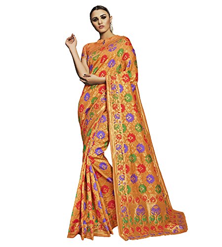 Viva N Diva Orange Tussar Art Silk Saree With Unstitched Blouse Piece.