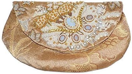 Handmade Bead Embroidered Clutch Handbag with Gemstones Rhinestones. Gold White Evening Formal Attire Wedding Purse