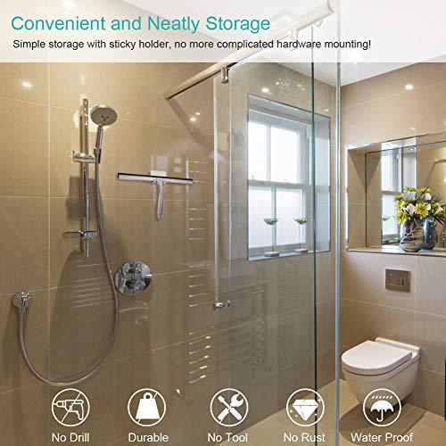 TopCharm Household Squeegee Stainless Steel Shower Squeegee Cleaner for Shower Door Bathroom Window Mirror Car All Purpose Glass Squeegee with Hook and Long Handle,14 Inch Shower Blade - Thumbnail 3