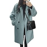chouyatou Women's Casual Notch Lapel Double Breasted Warm Pea Coat Overcoat