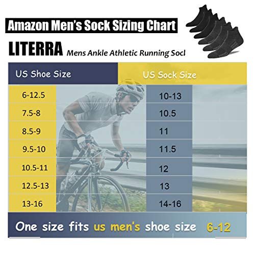 LITERRA Mens Athletic Socks Low Cut Sports Running Cushioned Ankle Socks(6 Pack)