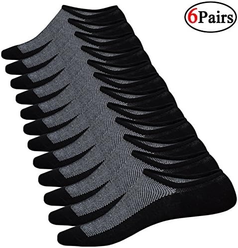 No Show Socks Men 6 Pairs Mens Cotton Low Cut Socks Non-Slip Grips Casual Low Cut Boat Sock Size 6-11