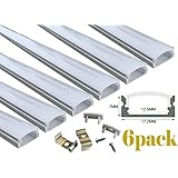 Muzata 6-Pack 3.3ft/1Meter 9x17mm U Shape LED Aluminum Channel System With Cover, End Caps and Mounting Clips Aluminum Profile for LED Strip Light Installations, Led Lights Diffuser Segments