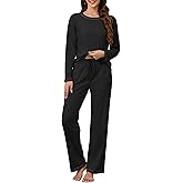 KCW Womens Pajamas Sets 100% Cotton 2 Piece Lounge Set Long Sleeve Tops and Pants Soft Pjs Sleepwear with Pockets