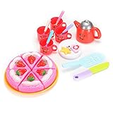 ThinkMax Kids Play Tea Set Toy with Cake for Children Tea Party Pretend Play Game with Cute Smiley Face Design (24 Pieces)