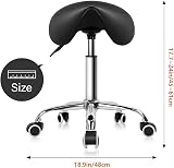 KKTONER Black Rolling Saddle Stool Adjustable Swivel Chair with Wheels view 3