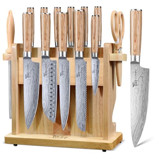 SYOKAMI 2026 Upgrade Japanese Kitchen Knife Set with Torii-Style Block | 14-Pieces